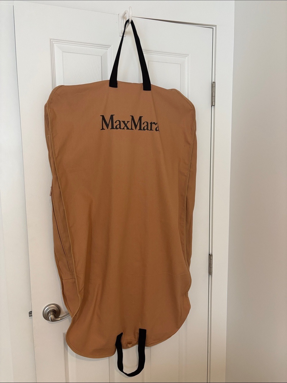 MaxMara brown Canvas Garment Bag with Black Logo & dual handles full side zipper